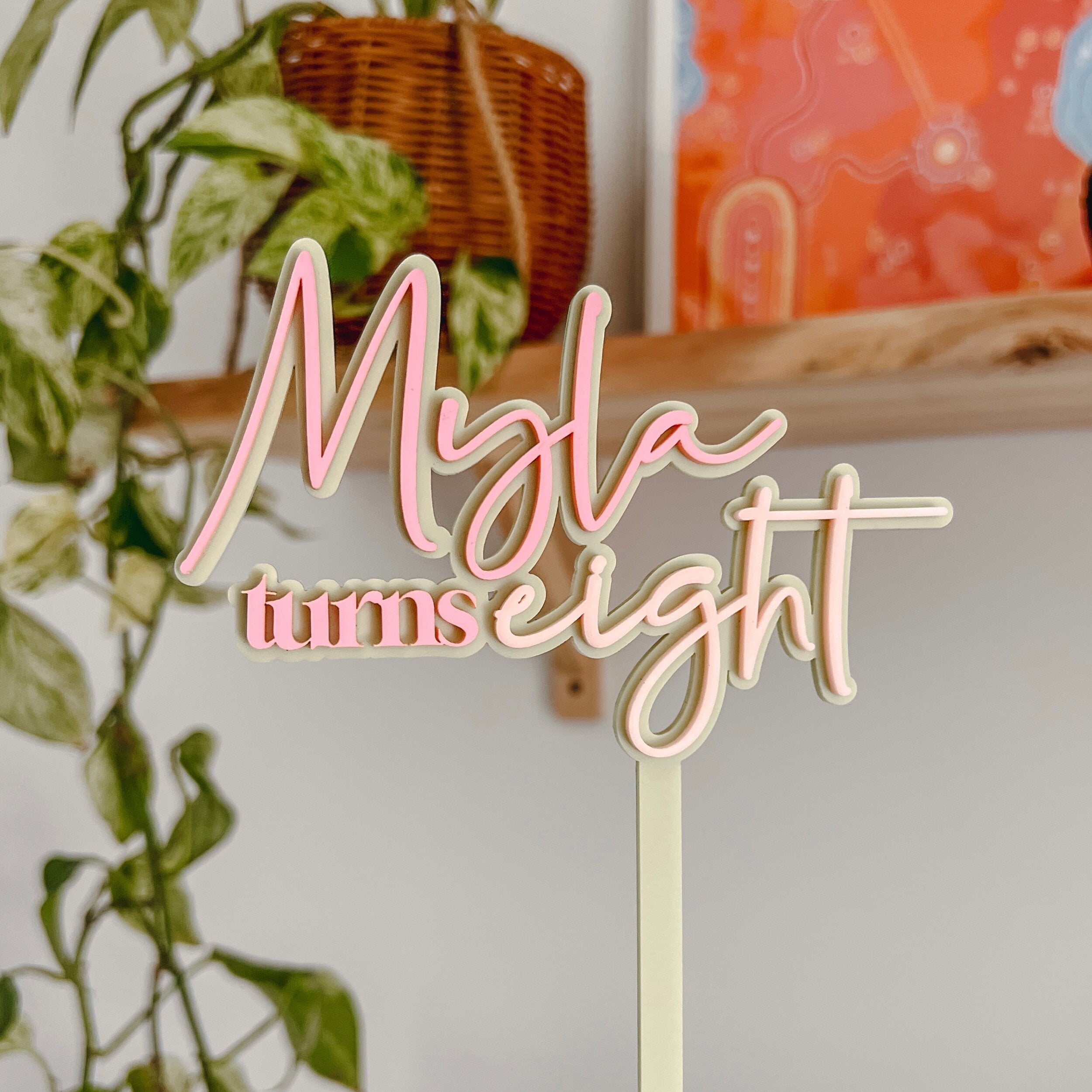 Custom Name Turns Age - Cake Topper