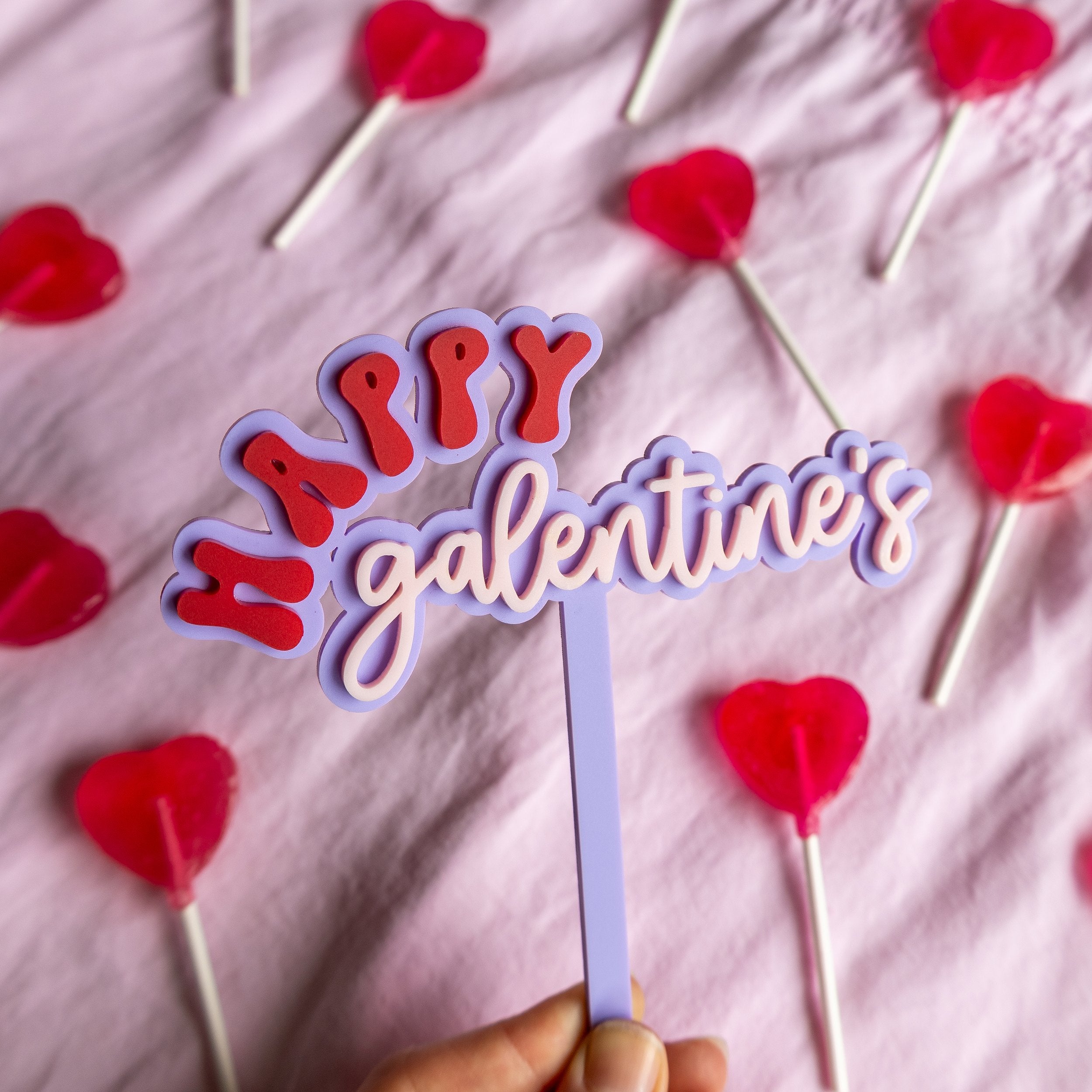 Happy Galentine's - Cake Topper in red blush pink and violet 