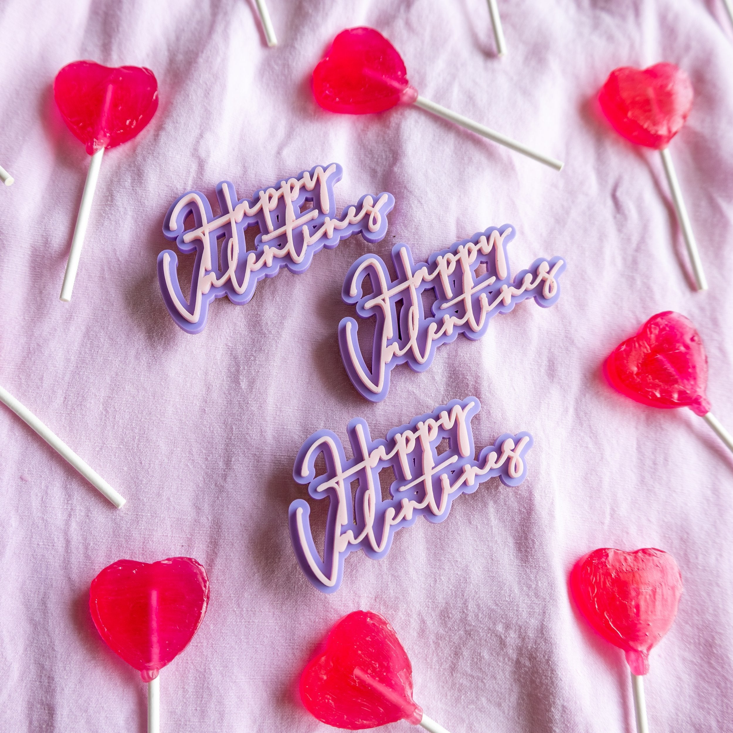Happy Valentine's - Layered Cupcake Topper in pink and purple