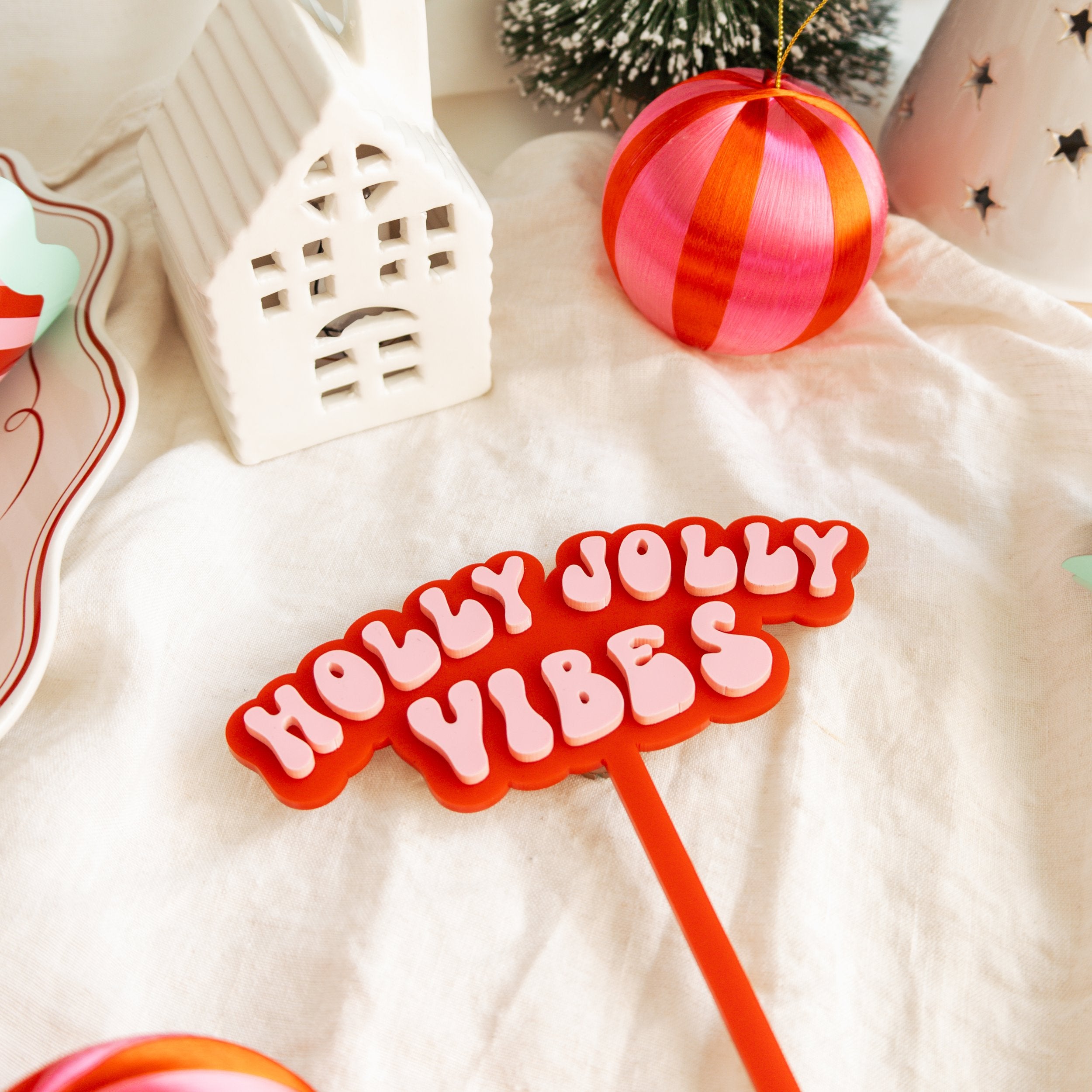 Holly Jolly Vibes - Cake Topper